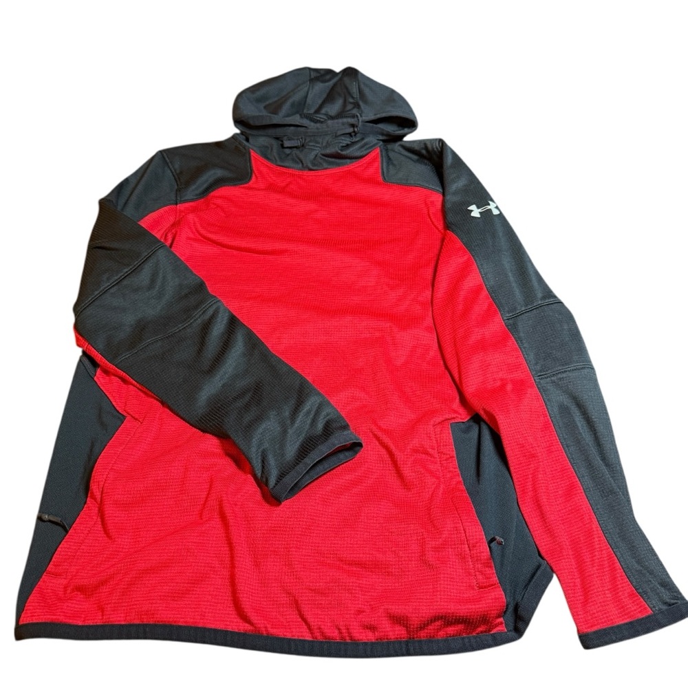 Under‎ Armour Red Black Fleece Pullover Hoodie Cold Gear Dynasty Men's M Winter
